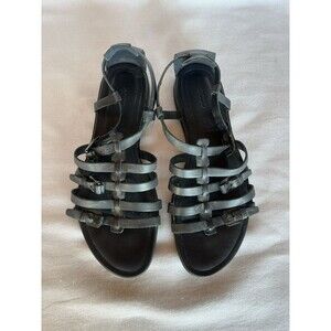 Ecco Gray Gladiator Flat Sandals, Open Toe, Covered Heel, Buckles Women  39/ 9